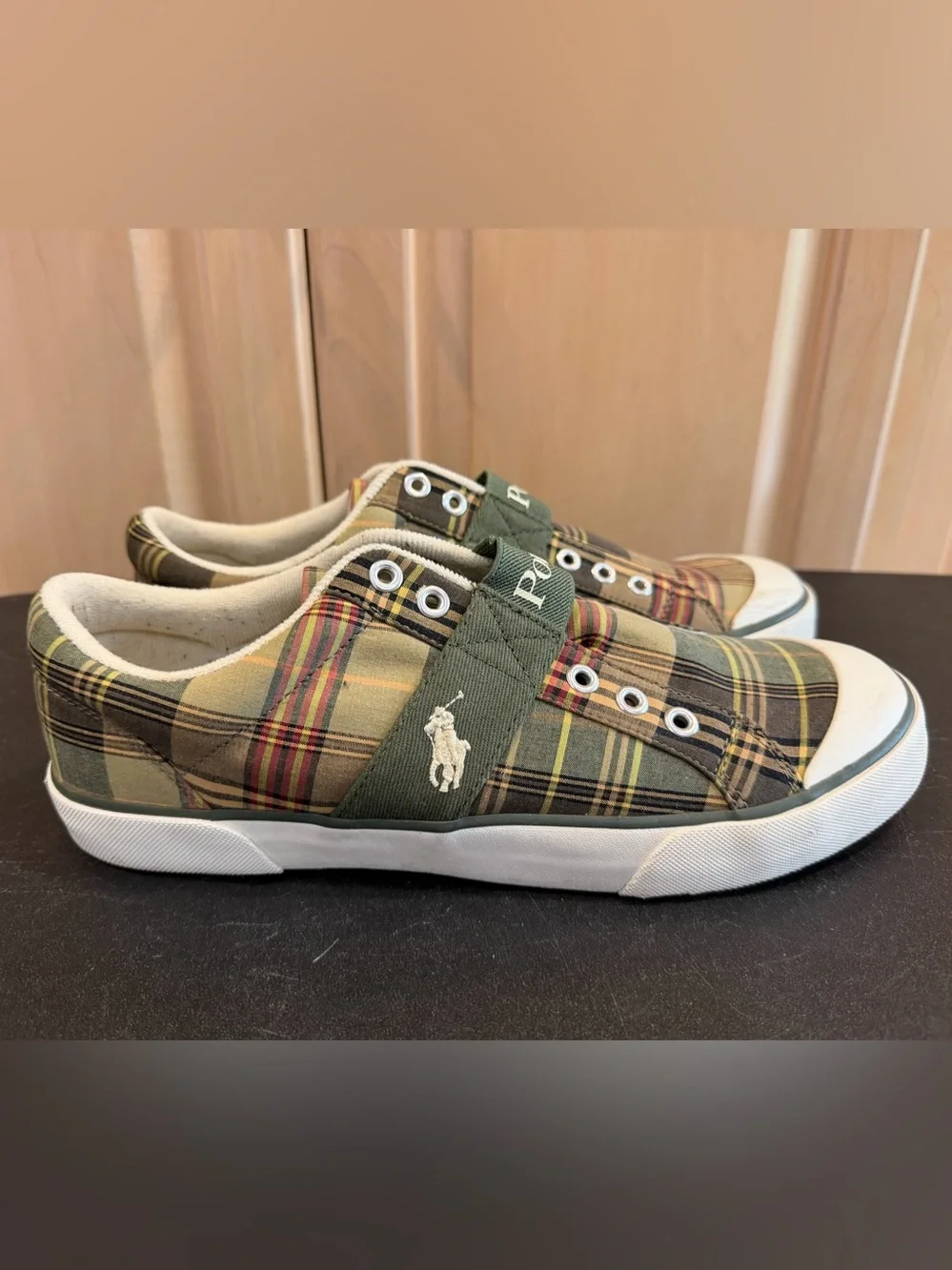 Polo Ralph Lauren Olive Plaid Deck Shoes Size 9.5